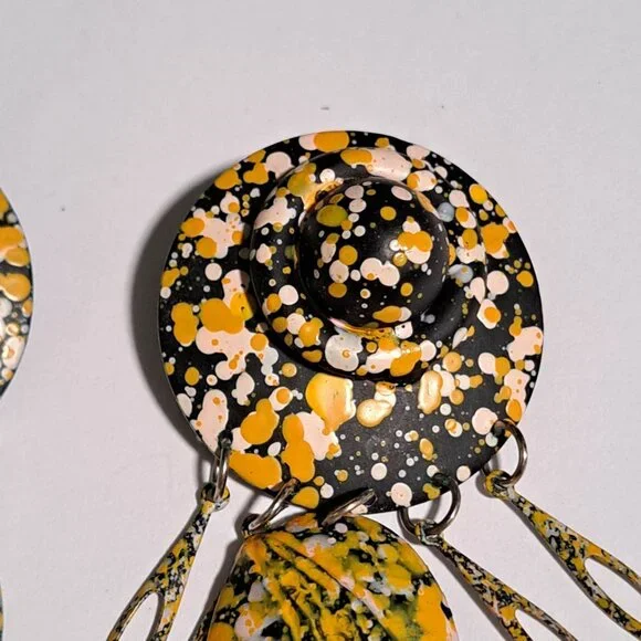 Large yellow white and black earrings - Picture 6 of 7